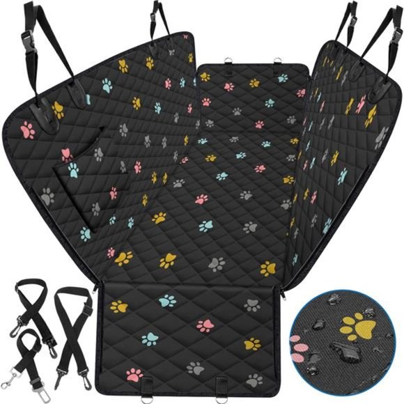 Dog Seat Cover (54" W x 56" L, Colored Paw Prints) Scratch Prevention Cover - Picture 1 of 6